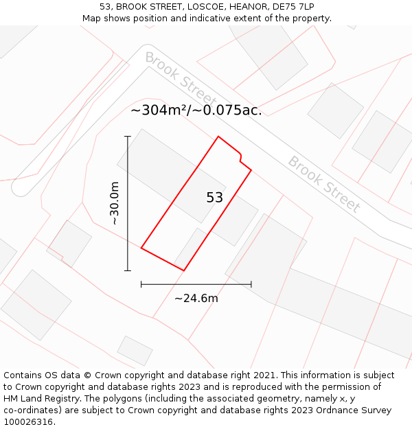 53, BROOK STREET, LOSCOE, HEANOR, DE75 7LP: Plot and title map
