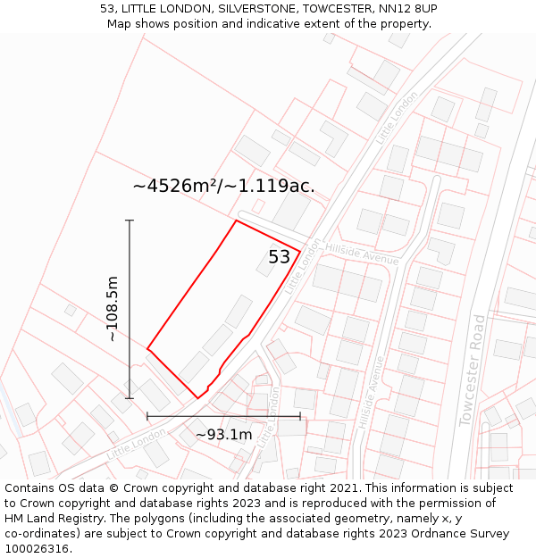 53, LITTLE LONDON, SILVERSTONE, TOWCESTER, NN12 8UP: Plot and title map