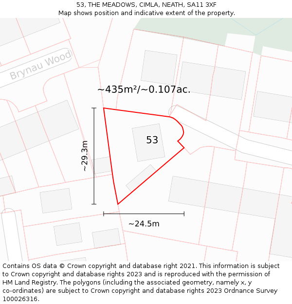 53, THE MEADOWS, CIMLA, NEATH, SA11 3XF: Plot and title map