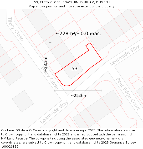 53, TILERY CLOSE, BOWBURN, DURHAM, DH6 5FH: Plot and title map