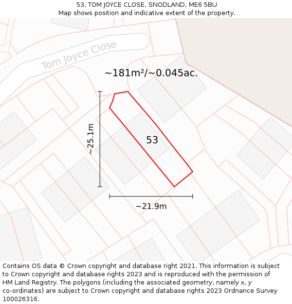 53, TOM JOYCE CLOSE, SNODLAND, ME6 5BU: Plot and title map