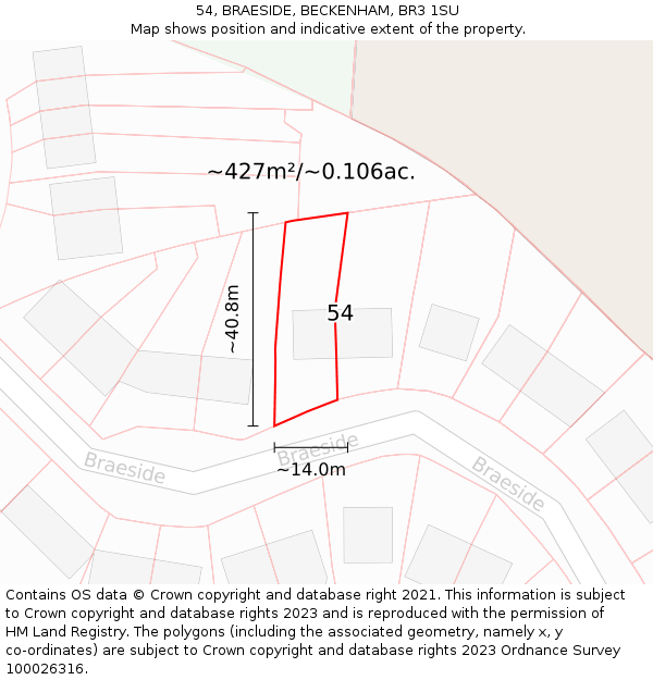 54, BRAESIDE, BECKENHAM, BR3 1SU: Plot and title map