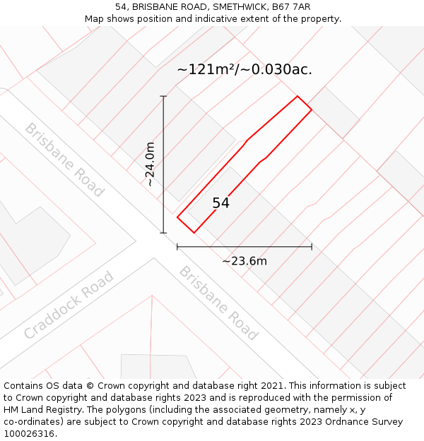 54, BRISBANE ROAD, SMETHWICK, B67 7AR: Plot and title map