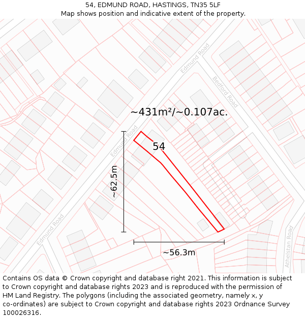 54, EDMUND ROAD, HASTINGS, TN35 5LF: Plot and title map