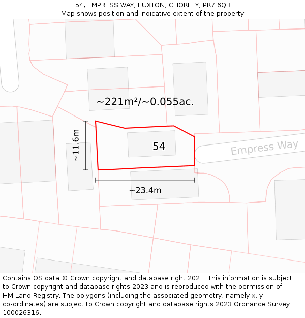 54, EMPRESS WAY, EUXTON, CHORLEY, PR7 6QB: Plot and title map