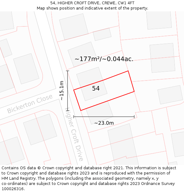 54, HIGHER CROFT DRIVE, CREWE, CW1 4FT: Plot and title map