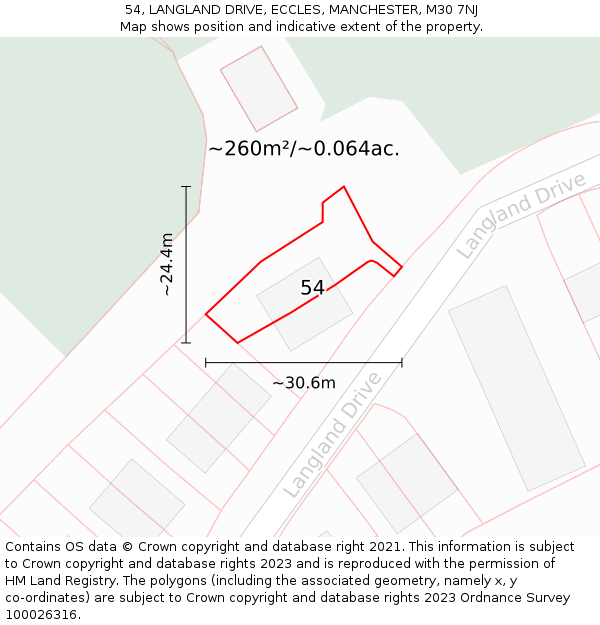 54, LANGLAND DRIVE, ECCLES, MANCHESTER, M30 7NJ: Plot and title map
