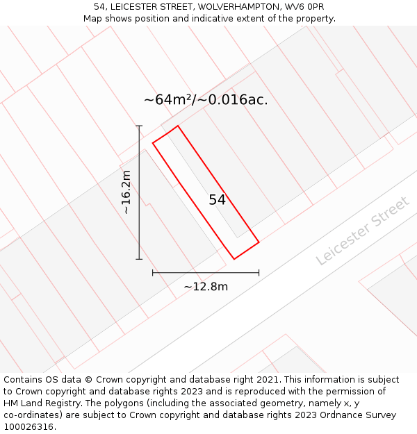 54, LEICESTER STREET, WOLVERHAMPTON, WV6 0PR: Plot and title map
