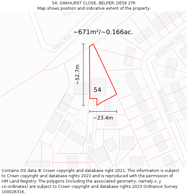 54, OAKHURST CLOSE, BELPER, DE56 2TR: Plot and title map