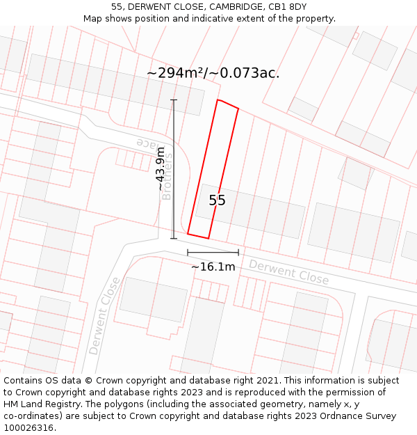 55, DERWENT CLOSE, CAMBRIDGE, CB1 8DY: Plot and title map