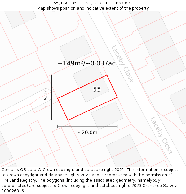 55, LACEBY CLOSE, REDDITCH, B97 6BZ: Plot and title map