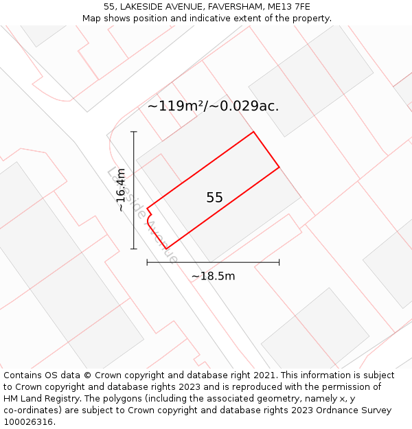 55, LAKESIDE AVENUE, FAVERSHAM, ME13 7FE: Plot and title map