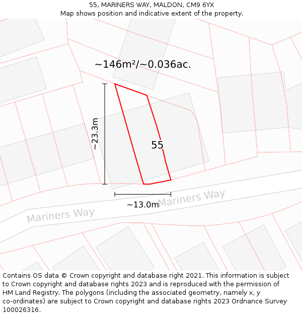 55, MARINERS WAY, MALDON, CM9 6YX: Plot and title map
