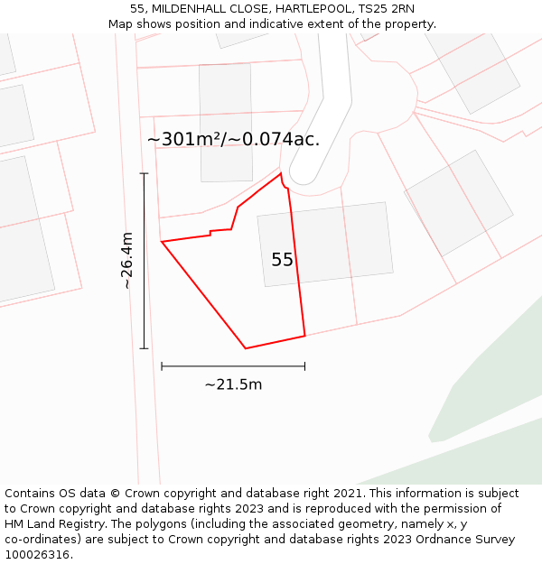 55, MILDENHALL CLOSE, HARTLEPOOL, TS25 2RN: Plot and title map