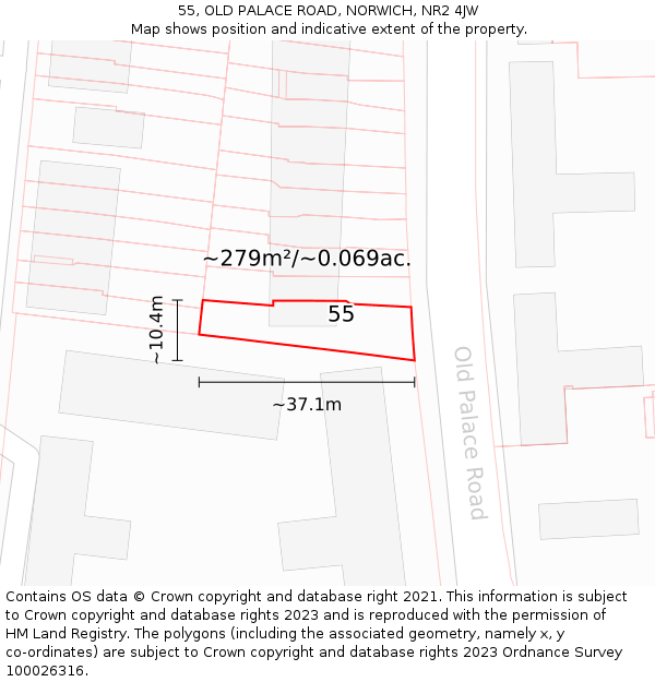 55, OLD PALACE ROAD, NORWICH, NR2 4JW: Plot and title map