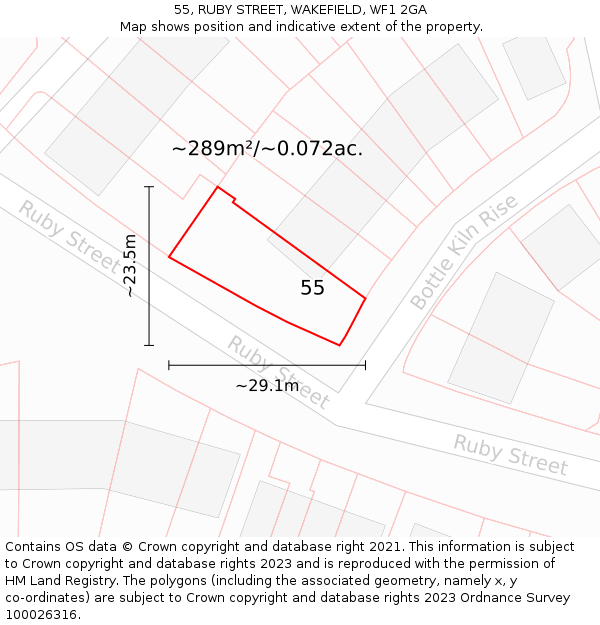 55, RUBY STREET, WAKEFIELD, WF1 2GA: Plot and title map