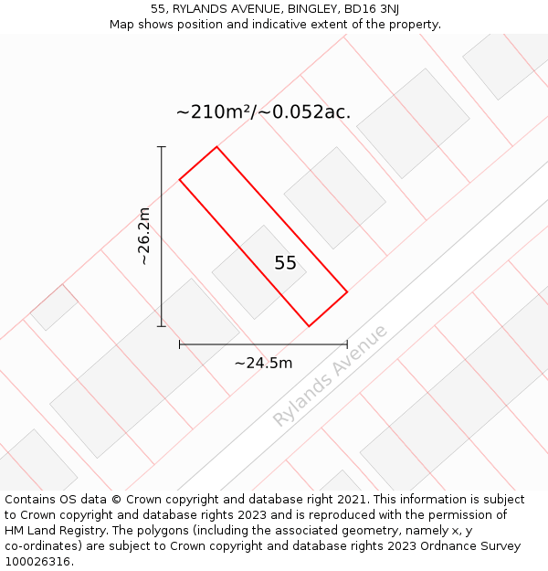 55, RYLANDS AVENUE, BINGLEY, BD16 3NJ: Plot and title map
