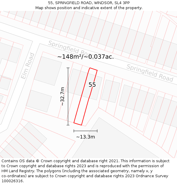 55, SPRINGFIELD ROAD, WINDSOR, SL4 3PP: Plot and title map