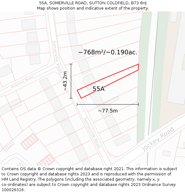 55A, SOMERVILLE ROAD, SUTTON COLDFIELD, B73 6HJ: Plot and title map