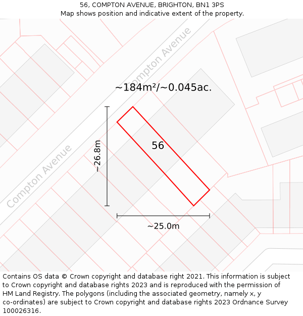 56, COMPTON AVENUE, BRIGHTON, BN1 3PS: Plot and title map