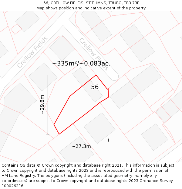 56, CRELLOW FIELDS, STITHIANS, TRURO, TR3 7RE: Plot and title map