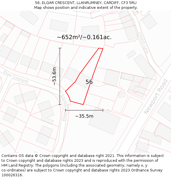 56, ELGAR CRESCENT, LLANRUMNEY, CARDIFF, CF3 5RU: Plot and title map