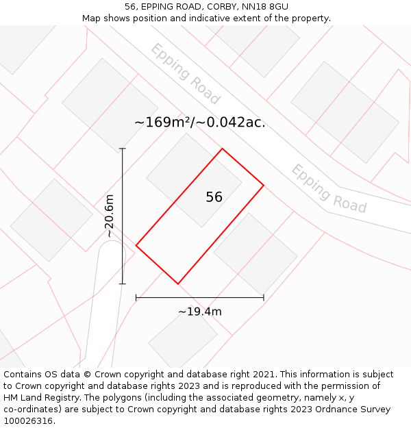 56, EPPING ROAD, CORBY, NN18 8GU: Plot and title map