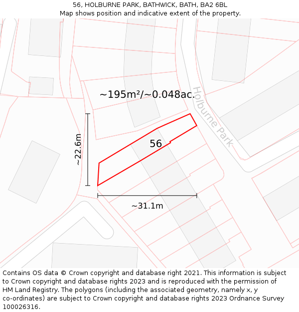 56, HOLBURNE PARK, BATHWICK, BATH, BA2 6BL: Plot and title map