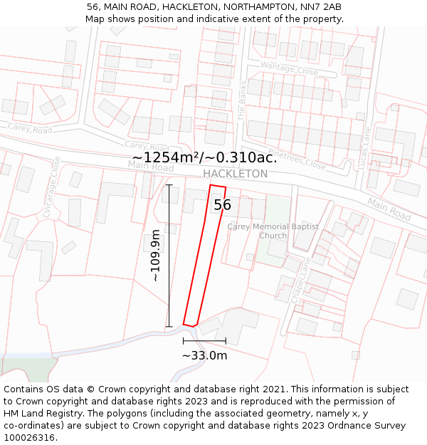 56, MAIN ROAD, HACKLETON, NORTHAMPTON, NN7 2AB: Plot and title map