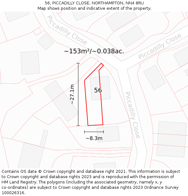 56, PICCADILLY CLOSE, NORTHAMPTON, NN4 8RU: Plot and title map
