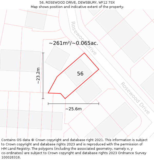 56, ROSEWOOD DRIVE, DEWSBURY, WF12 7SX: Plot and title map