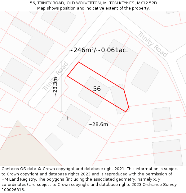 56, TRINITY ROAD, OLD WOLVERTON, MILTON KEYNES, MK12 5PB: Plot and title map