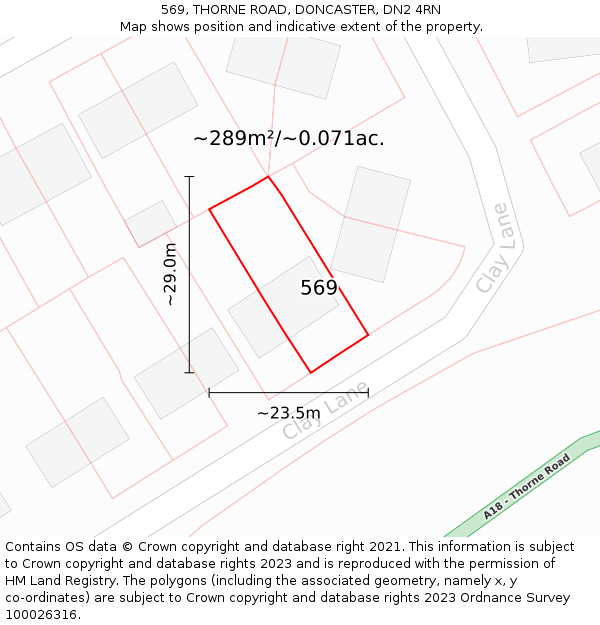 569, THORNE ROAD, DONCASTER, DN2 4RN: Plot and title map
