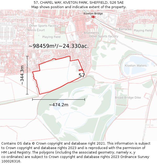 57, CHAPEL WAY, KIVETON PARK, SHEFFIELD, S26 5AE: Plot and title map