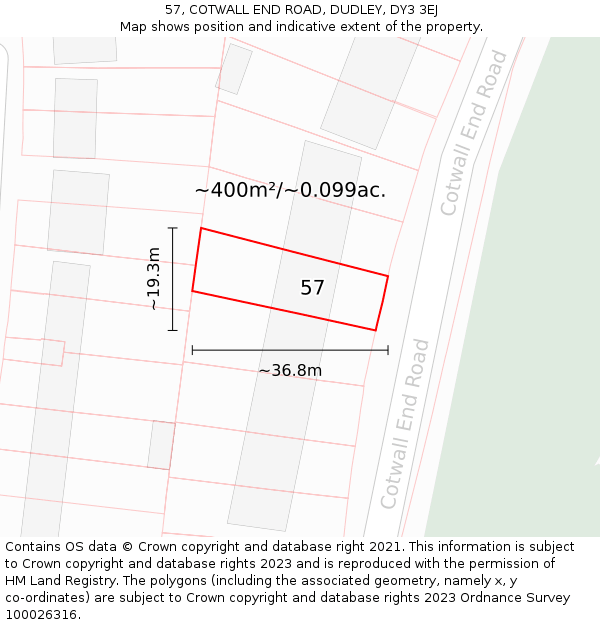 57, COTWALL END ROAD, DUDLEY, DY3 3EJ: Plot and title map