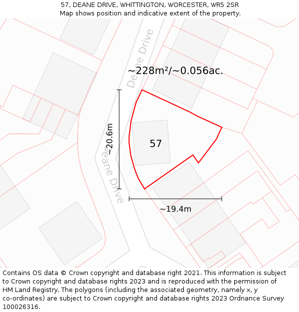 57, DEANE DRIVE, WHITTINGTON, WORCESTER, WR5 2SR: Plot and title map
