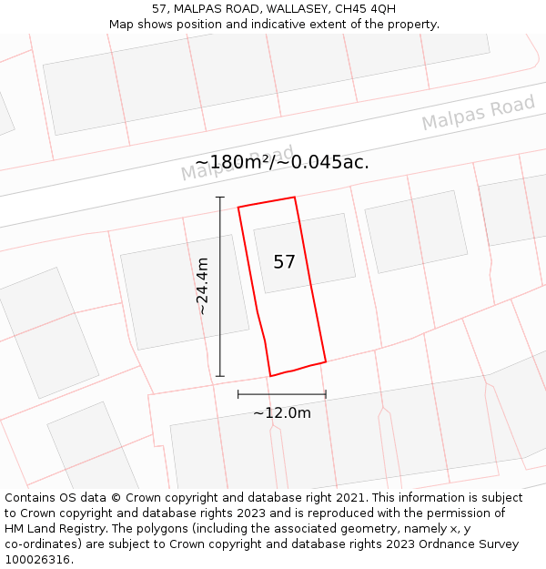 57, MALPAS ROAD, WALLASEY, CH45 4QH: Plot and title map