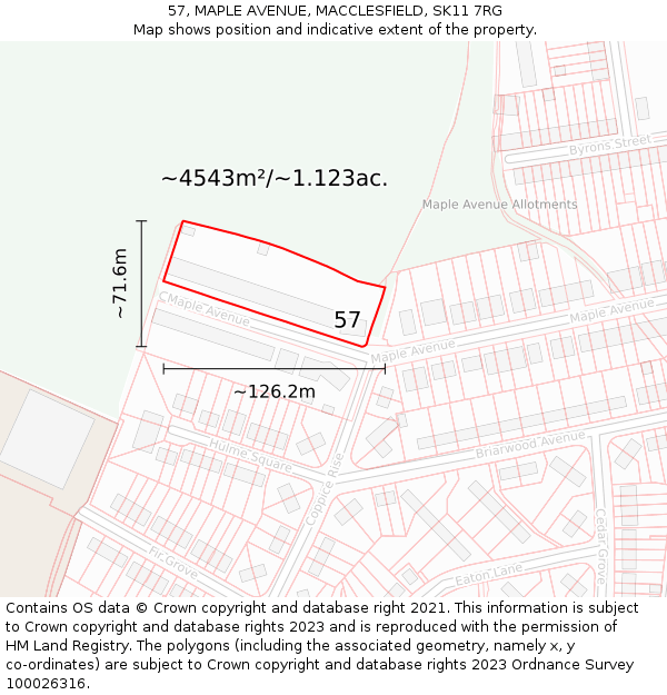 57, MAPLE AVENUE, MACCLESFIELD, SK11 7RG: Plot and title map