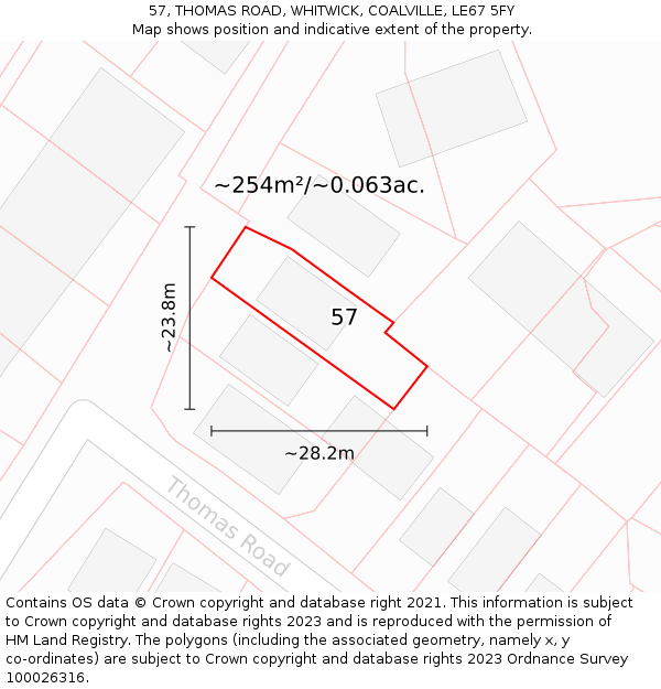 57, THOMAS ROAD, WHITWICK, COALVILLE, LE67 5FY: Plot and title map
