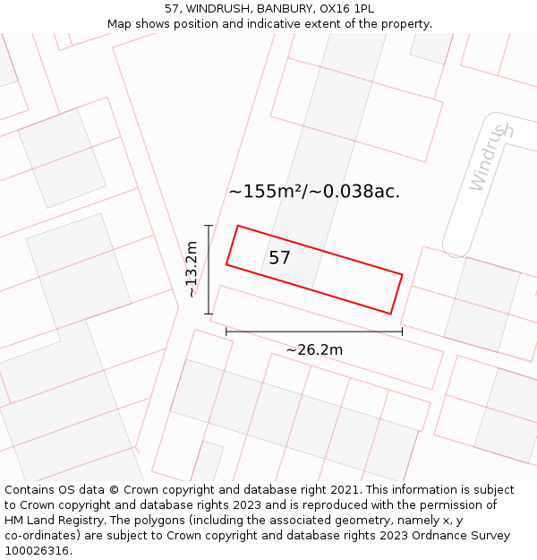 57, WINDRUSH, BANBURY, OX16 1PL: Plot and title map