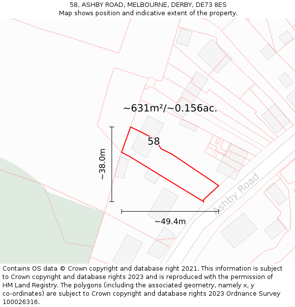 58, ASHBY ROAD, MELBOURNE, DERBY, DE73 8ES: Plot and title map