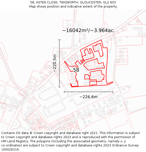 58, ASTER CLOSE, TWIGWORTH, GLOUCESTER, GL2 9GY: Plot and title map