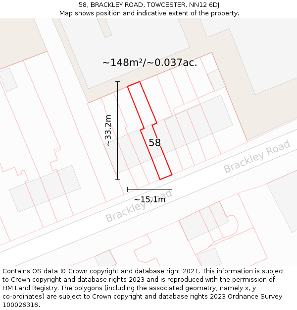 58, BRACKLEY ROAD, TOWCESTER, NN12 6DJ: Plot and title map