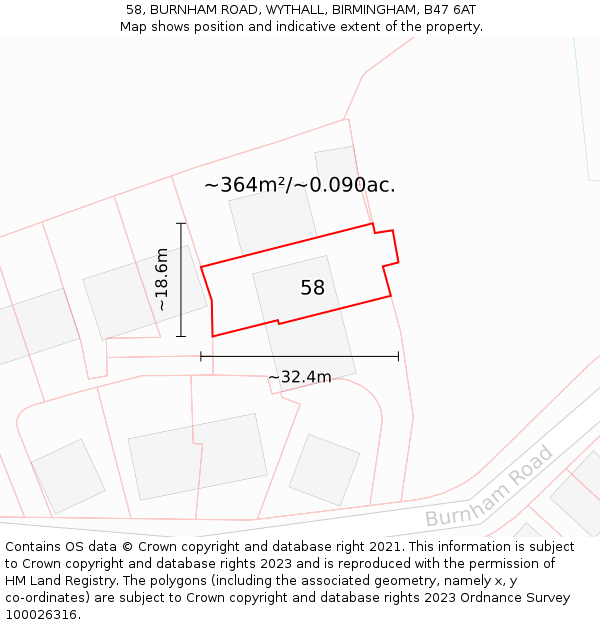 58, BURNHAM ROAD, WYTHALL, BIRMINGHAM, B47 6AT: Plot and title map