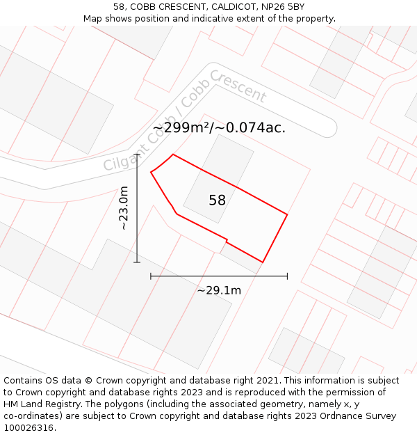 58, COBB CRESCENT, CALDICOT, NP26 5BY: Plot and title map