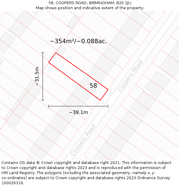 58, COOPERS ROAD, BIRMINGHAM, B20 2JU: Plot and title map