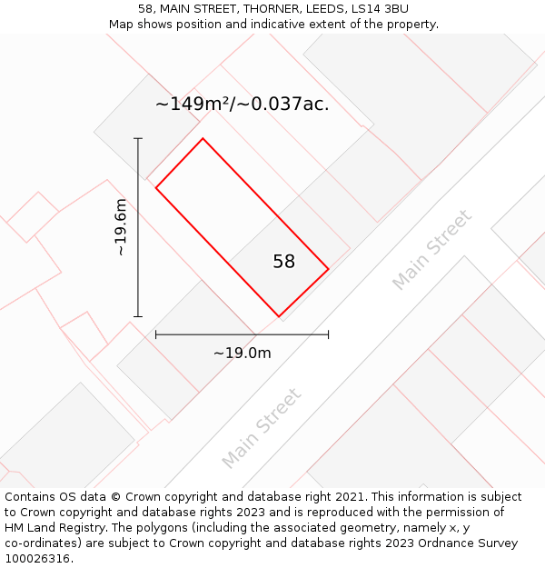 58, MAIN STREET, THORNER, LEEDS, LS14 3BU: Plot and title map