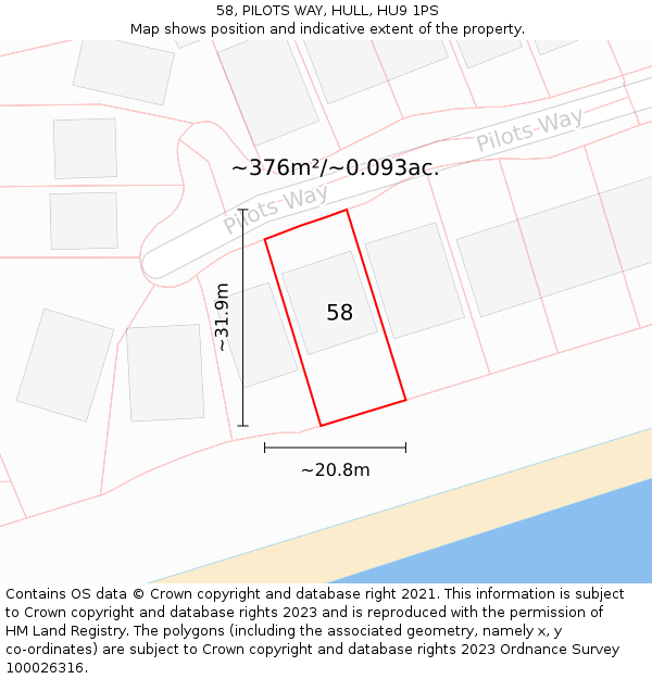 58, PILOTS WAY, HULL, HU9 1PS: Plot and title map