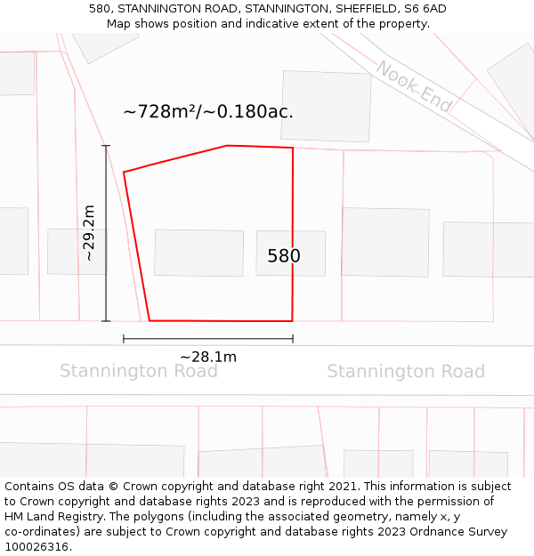 580, STANNINGTON ROAD, STANNINGTON, SHEFFIELD, S6 6AD: Plot and title map