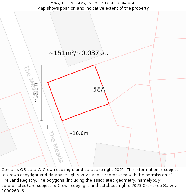 58A, THE MEADS, INGATESTONE, CM4 0AE: Plot and title map